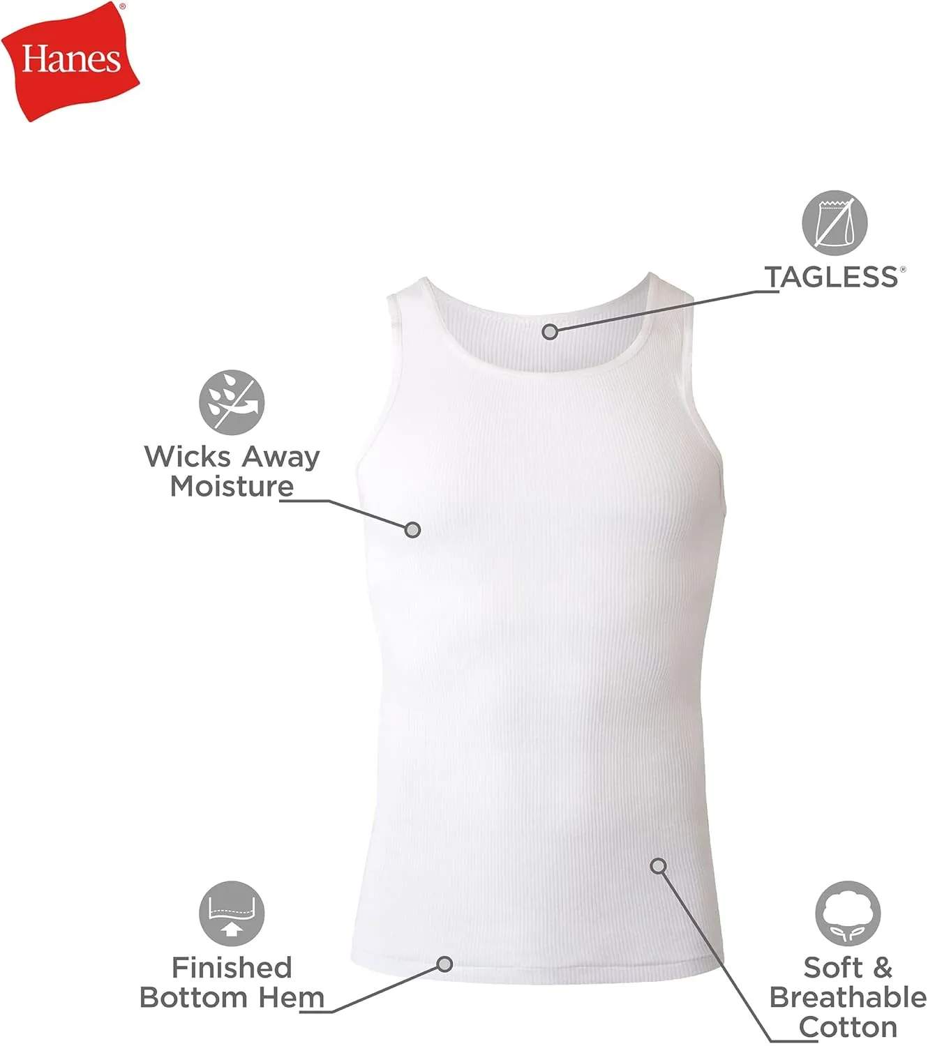 Hanes Men's Lightweight Cotton Moisture-Wicking Tank Undershirts (6 Pack)