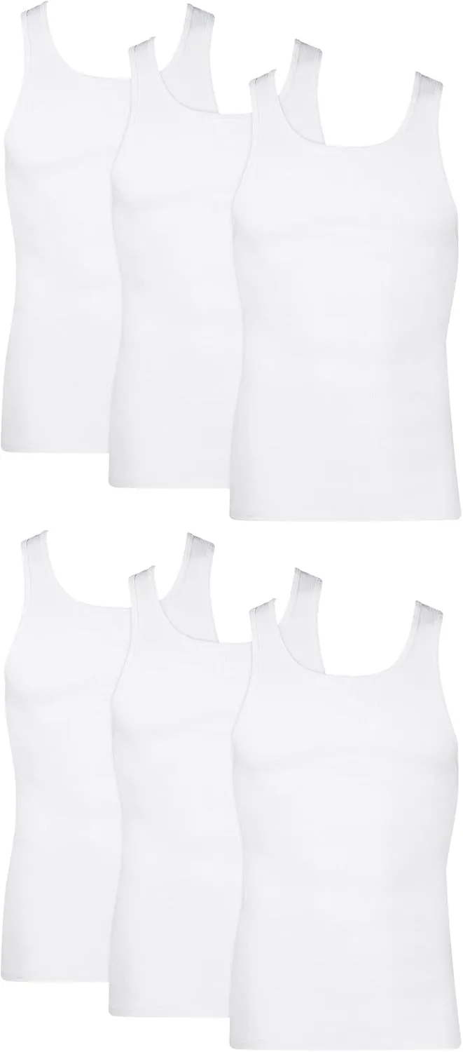 Hanes Men's Lightweight Cotton Moisture-Wicking Tank Undershirts (6 Pack)