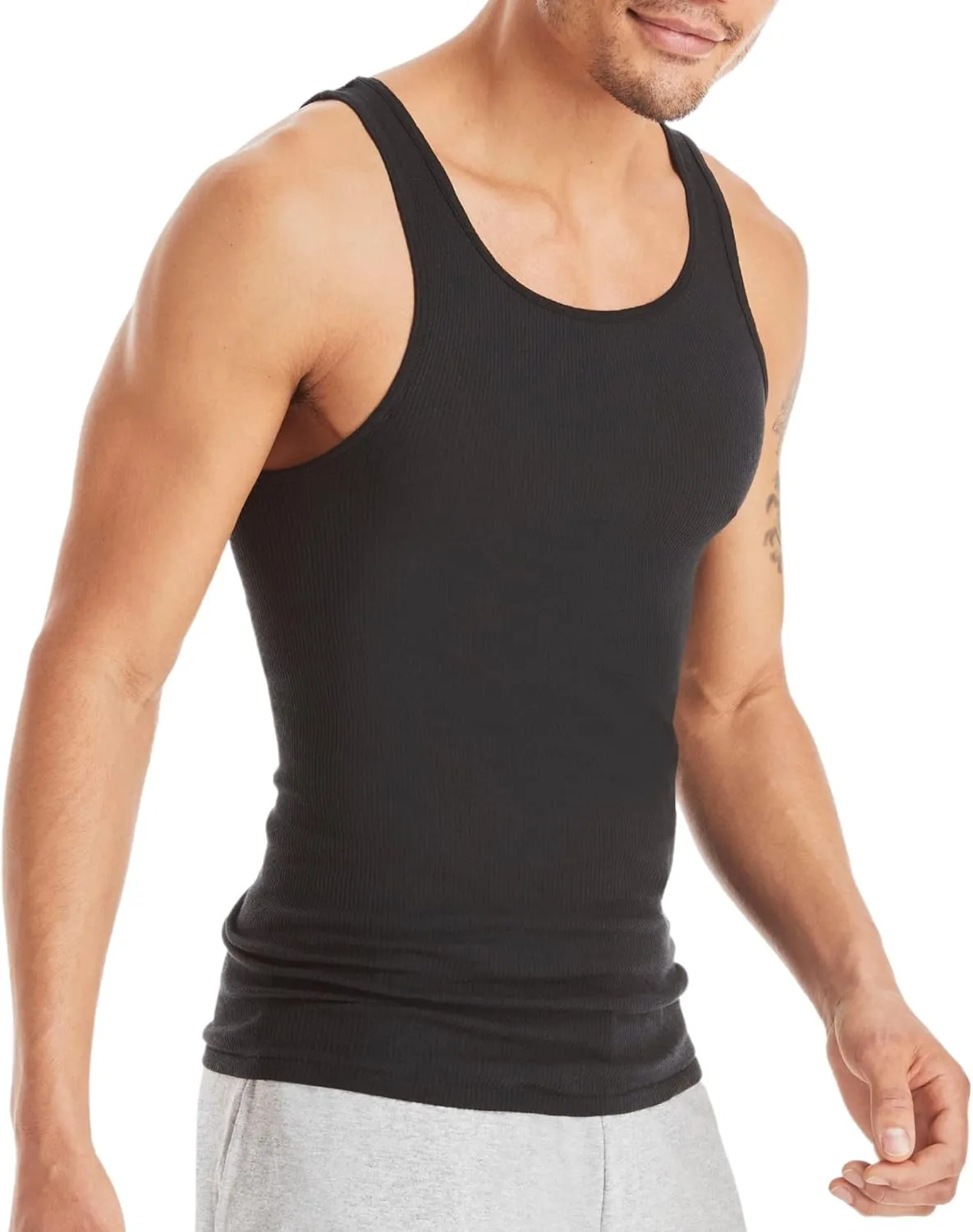 Hanes Men's Lightweight Cotton Moisture-Wicking Tank Undershirts (6 Pack)
