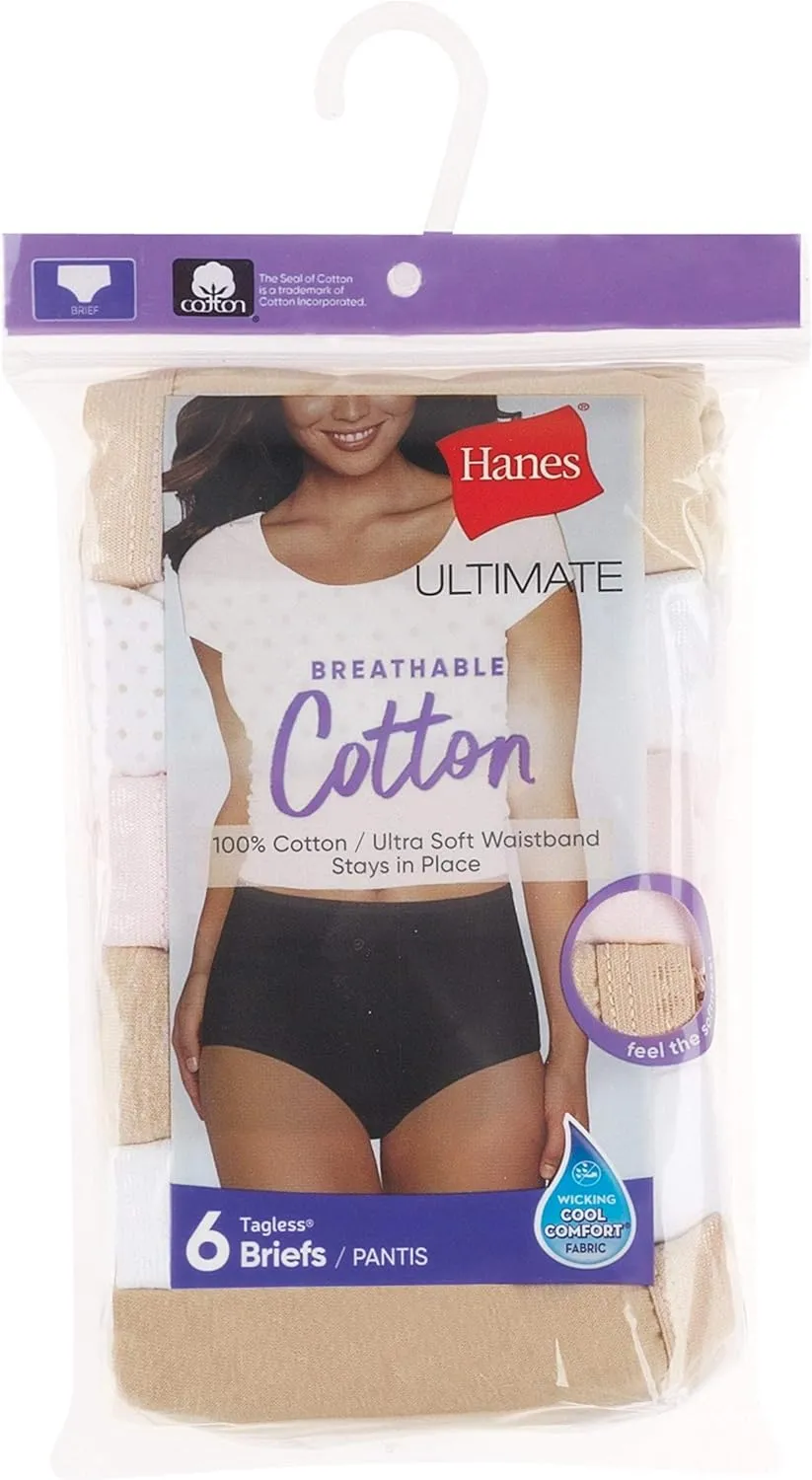 Hanes womens High-waisted Briefs Panties Pack, Lightweight Moisture-wicking Underwear, 6-pack