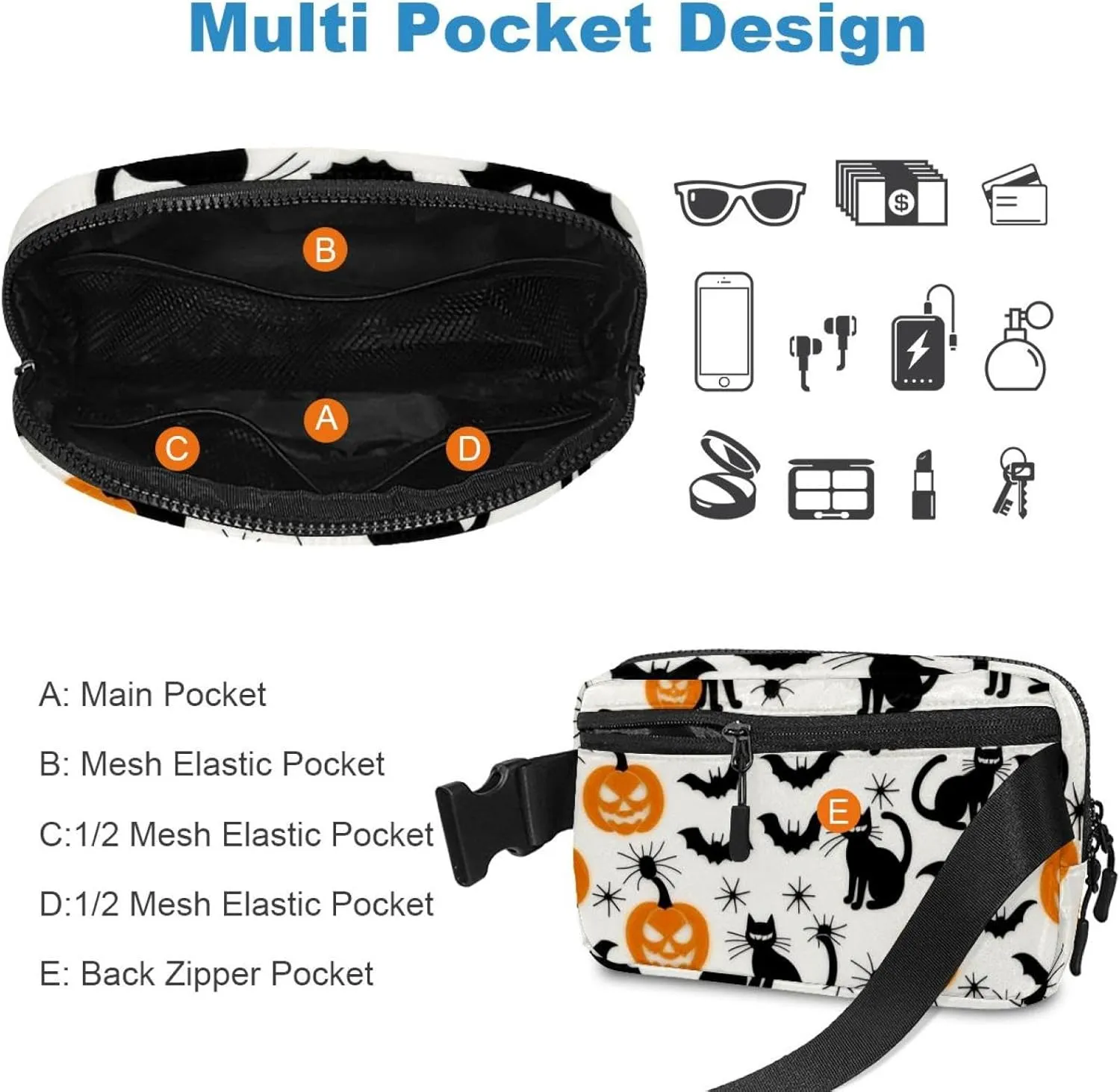 Happy Halloween-310 Crossbody Fanny Pack for Men&Women,Belt Bag for Travel Casual Walking Running Hiking Cycling