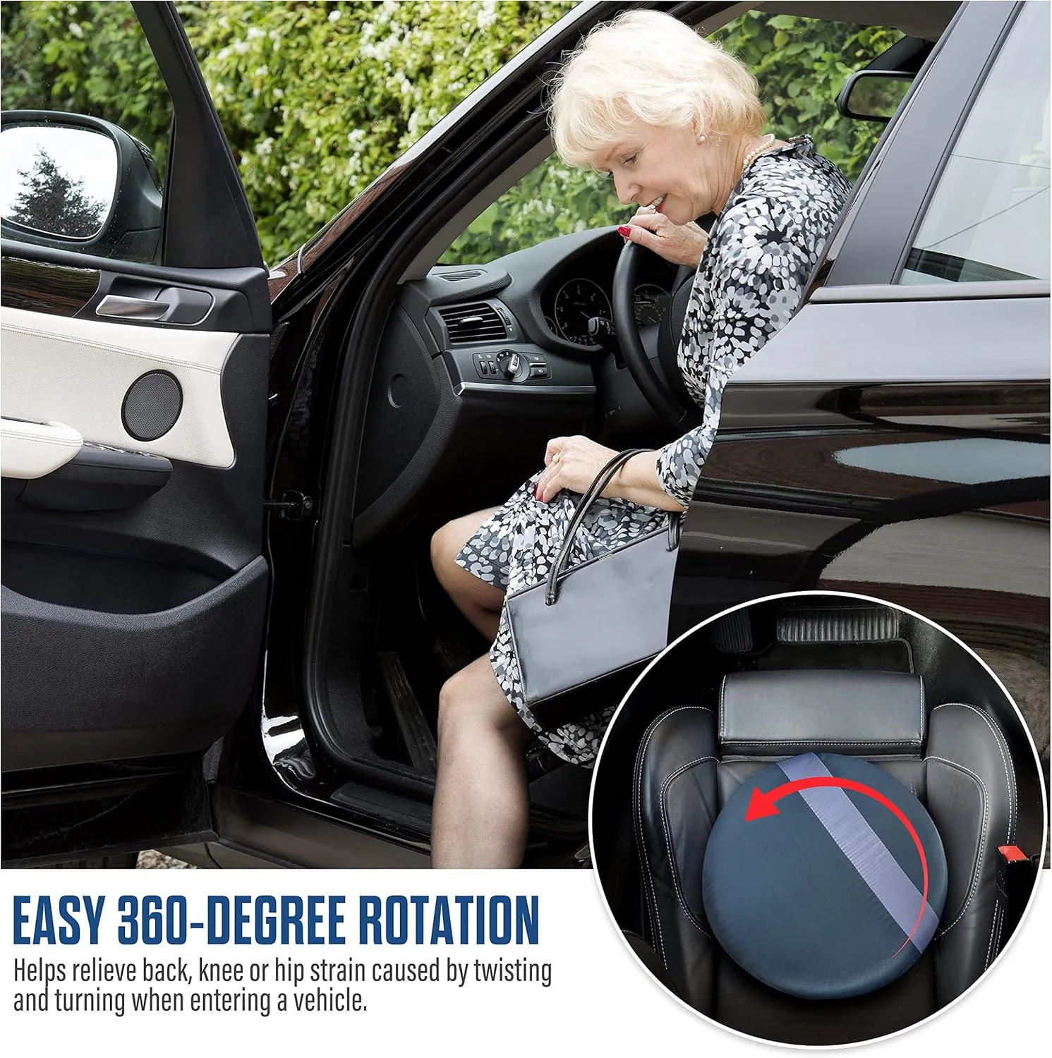 HealthSmart 360 Degree Swivel Seat Cushion, Chair Assist for Elderly, Swivel Seat Cushion for Car, Twisting Disc, Gray Stripe, 12.5 Inches in Diameter