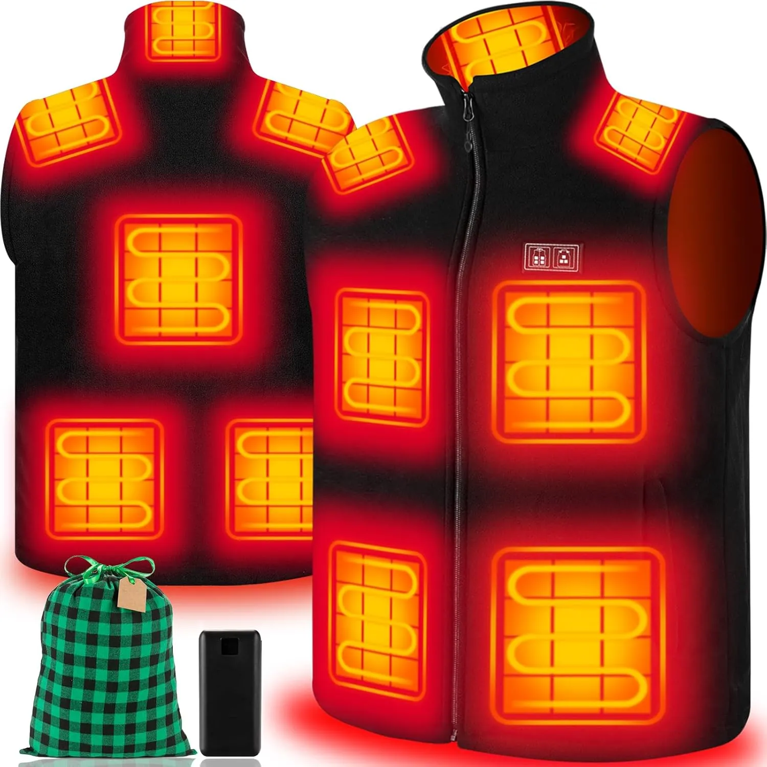 Heated Vest for Men with Battery Pack Included, Exclusive 10 Heating Zones Heated Vest, Polar Fleece Lightweight Rechargeable Heated Vest with Free 20000mAh Power Bank & Gift Bag Size L