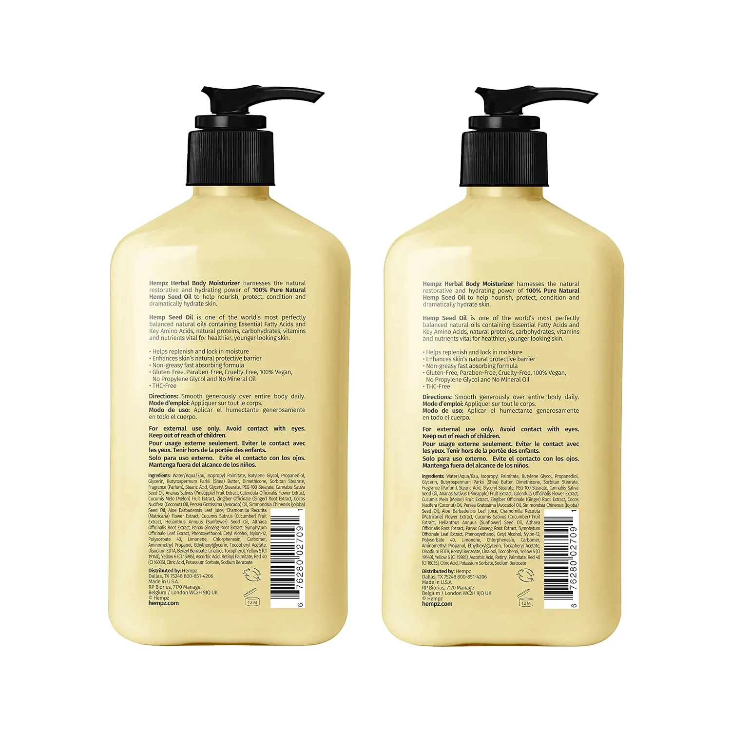 Hempz Body Lotion - Sweet Pineapple & Honey Melon Daily Moisturizing Cream, Shea Butter, Aloe, Orange Extract Body Moisturizer - Skin Care Products, Hemp Seed Oil - 17 fl oz, 2-Pack Bundle…