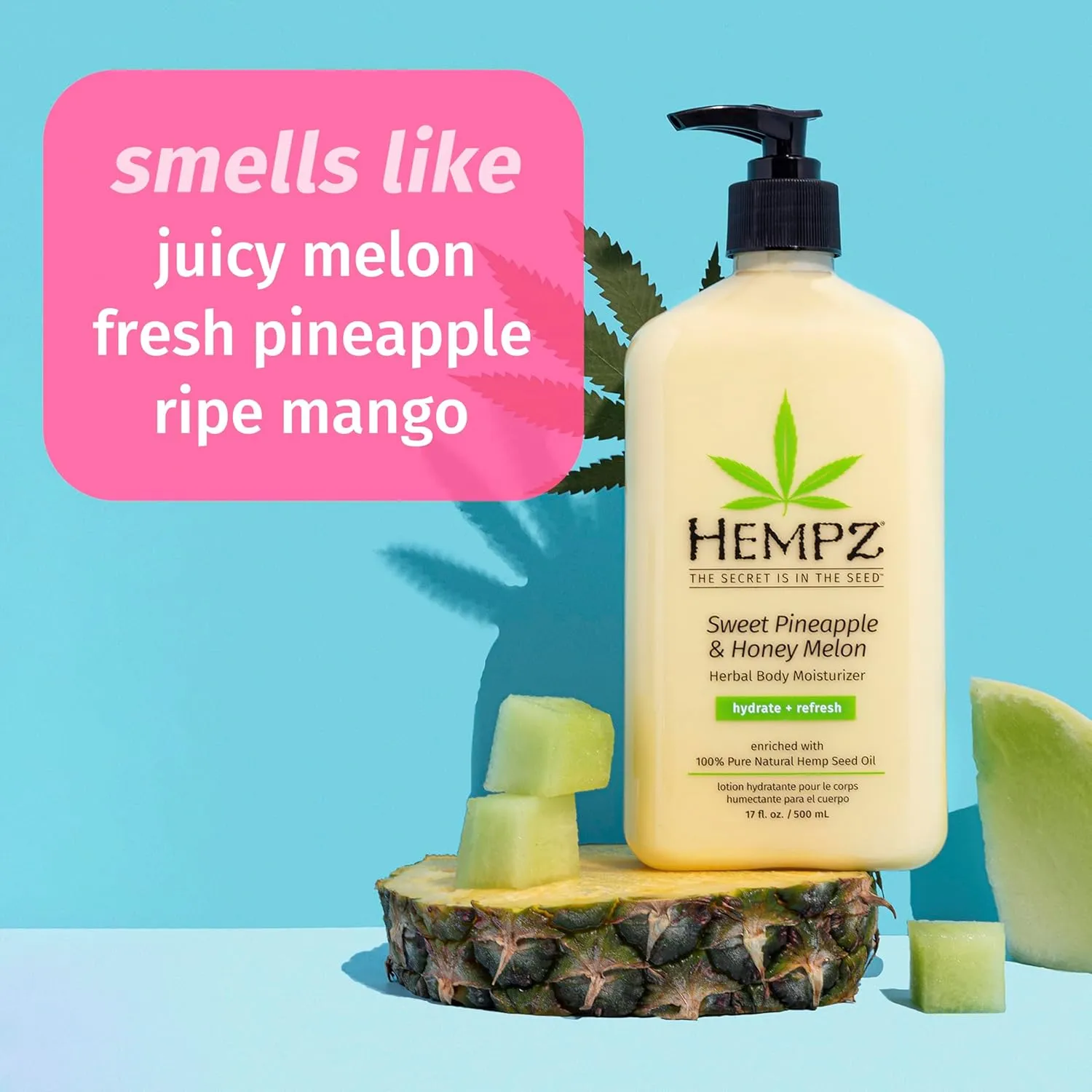 Hempz Body Lotion - Sweet Pineapple & Honey Melon Daily Moisturizing Cream, Shea Butter, Aloe, Orange Extract Body Moisturizer - Skin Care Products, Hemp Seed Oil - 17 fl oz, 2-Pack Bundle…