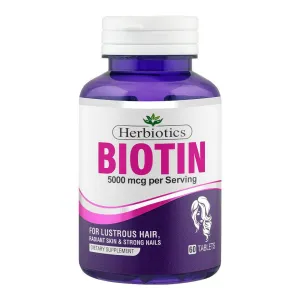 Herbiotics Biotin 5000mcg Lustrous Hair Radiant Skin & Strong Nails Dietary Supplement 60-Pack