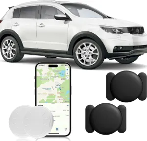 Hidden GPS Tracking Devices, 2PCS Real Time GPS Tracker Work with Find My (iOS Only), Hidden Car GPS Tracker with Magnetic Waterproof Case, No Monthly Fee, Black