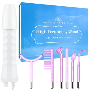 High Frequency Facial Wand - Uaike 6 in 1 Violet Portable Handheld High Frequency Facial Machine with 6 Pcs Purple Glass Tubes - at Home Face Skin Wand Device for Neck/Body/Hair/Face