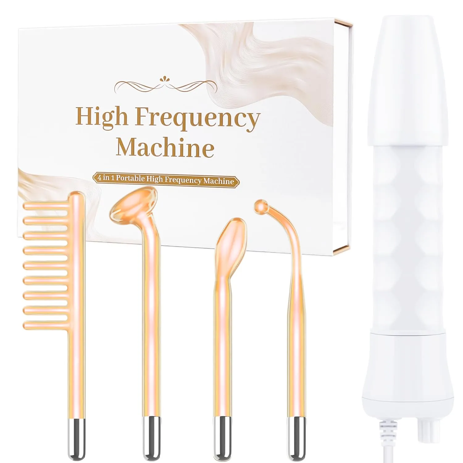 High Frequency Facial Wand - Uaike Orange Portable Handheld High Frequency Facial Machine - with 4 Pcs Orange Glass Tubes - at Home Skin Face Wand Device