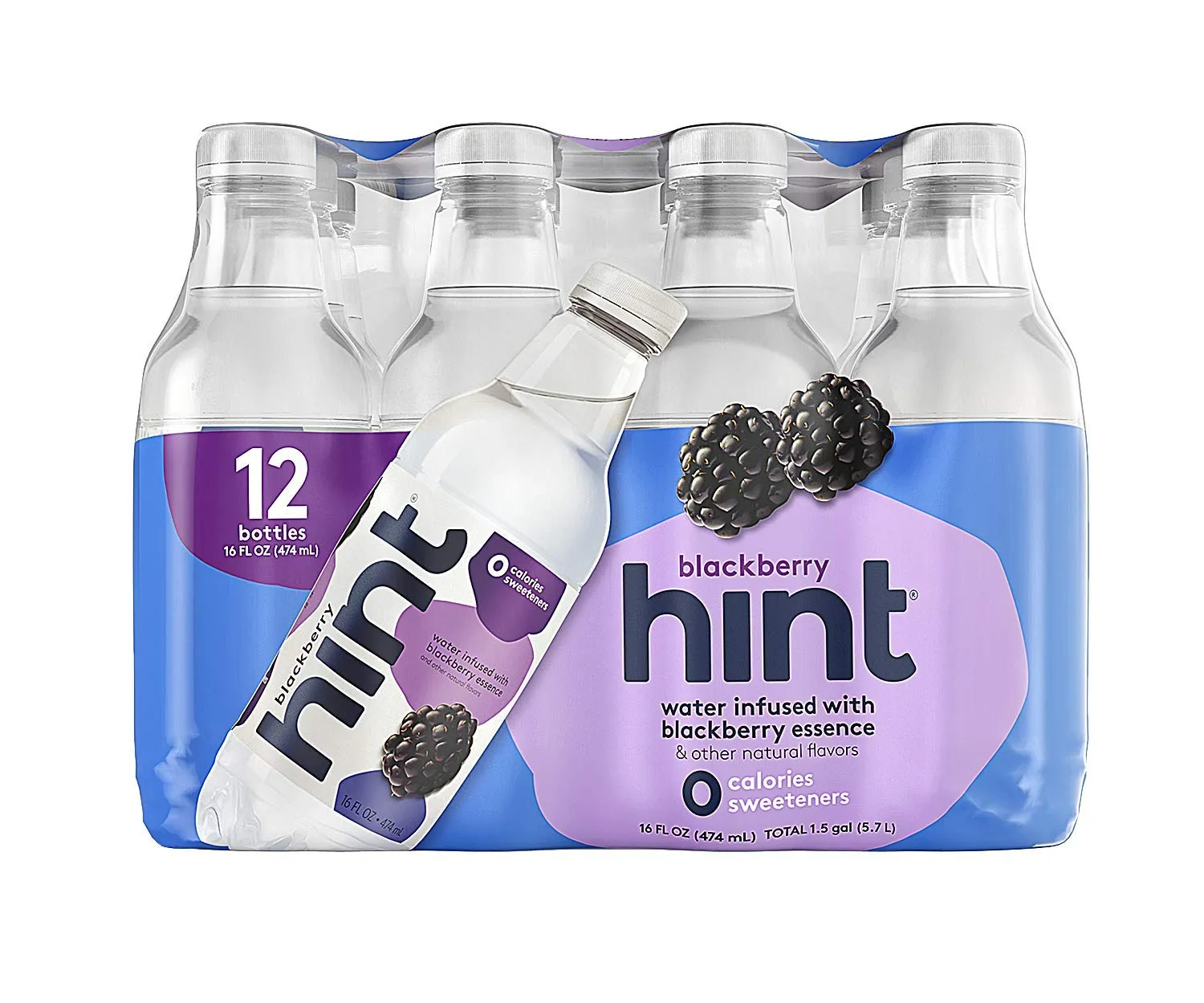 Hint Flavored Bottled Water, Blackberry and Raspberry - Purified Water Beverages with Zero Calories, Natural Flavors, and Sugar Free - 16 Fl Oz (Pack of 24)