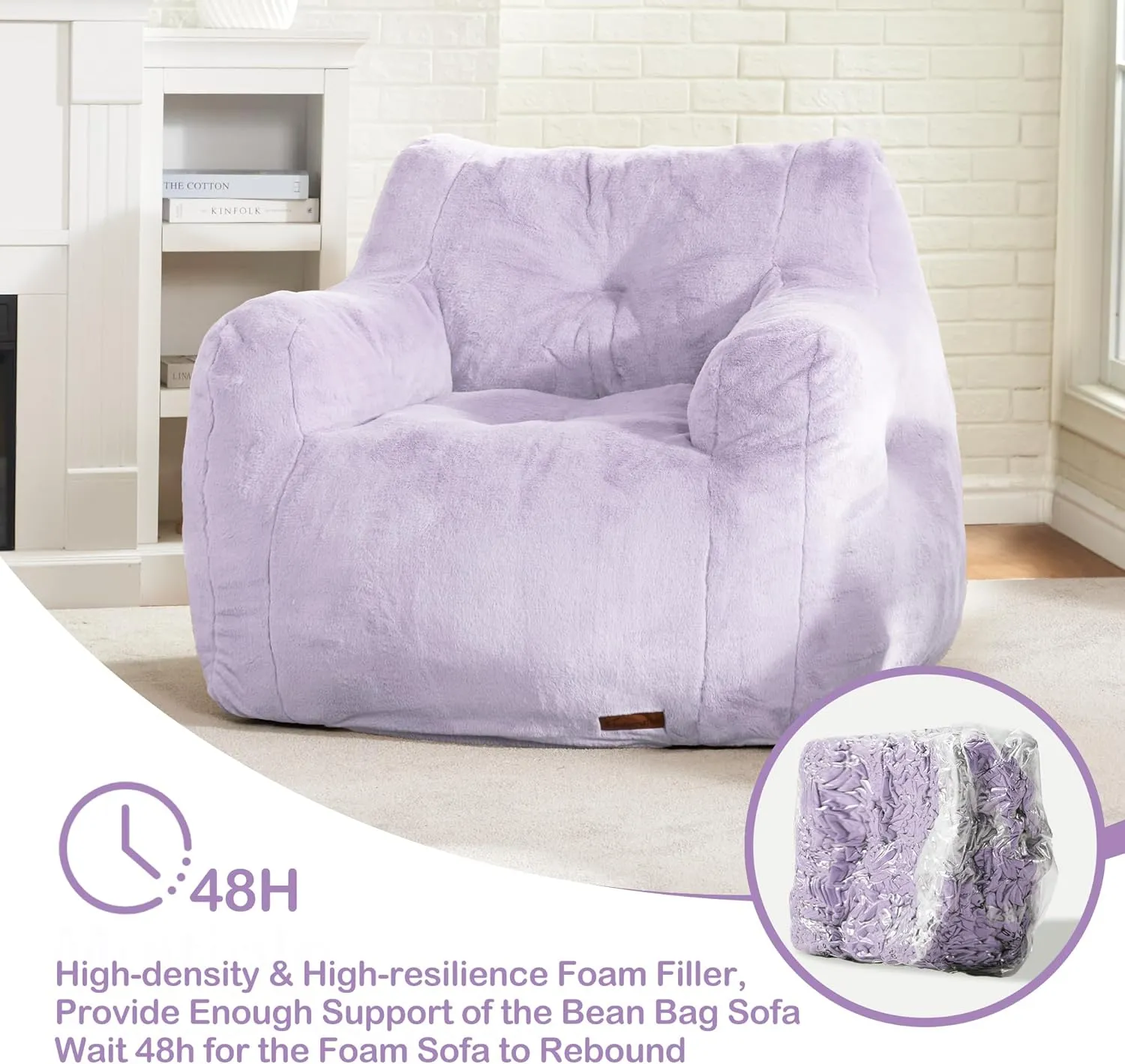 Hobestluk Bean Bag Chair for Adult Small Bean Bag Chairs with Arms Furry Beanbag Chair with Foam Filler Stuffed Bean Bag Sofa for Reading in Bedroom Living Room and Dorms (Purple)