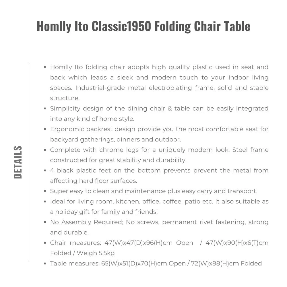 Homlly Ito Classic1950 Folding Chair Table