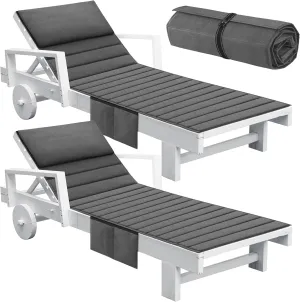 Hoolerry 2Pcs Outdoor Lounge Chair Cushions Waterproof Folding Chaise Lounge Cushion for Patio Lawn Pool Beach Chair Pad with Headrest and Pocket 72'' x 21'', No Chair(Grey)