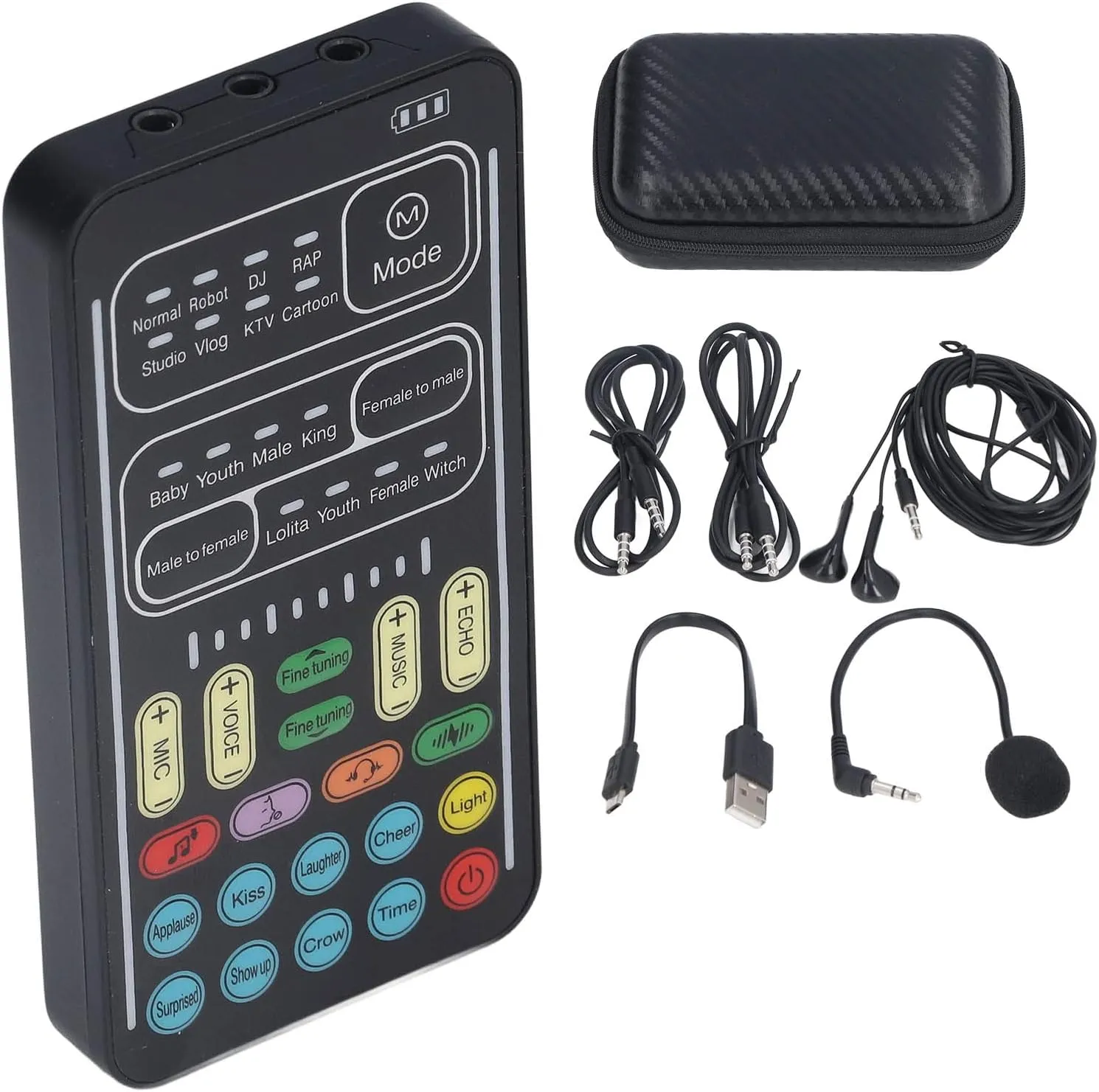 I9 Voice Changer, Mini Portable Voice Changer Device Multifunction Live Sound Card Live Streaming Equipment with Microphone for Computers Phones Tablets and Gaming Anchor