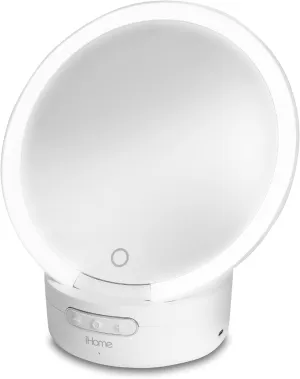 iHome Makeup Mirror with Lights and Bluetooth Speaker, Travel Mirror is Portable and Rechargeable – White (iCVBT9W.EXv24)