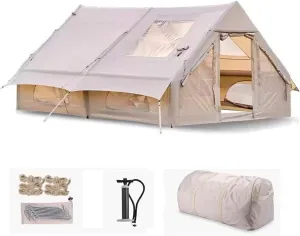 Inflatable Camping Tent with Skylight 8-12 Person Blow Up House Tent Hot Tent with Stove Jack,Easy Setup Outdoor Oxford 4 Season Tents