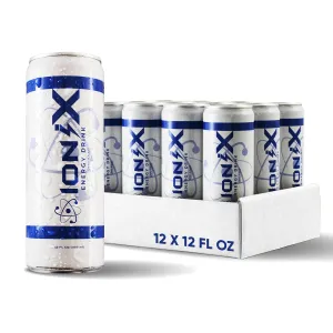 ioniX Sugar-Free Energy Drink, 12 Pack, 12 fl oz Cans, 150mg Natural Caffeine- Lightly Carbonated, L-Theanine for Energy & Focus, Brain boost, Energy Boost, B & C Vitamin packed, Prebiotic