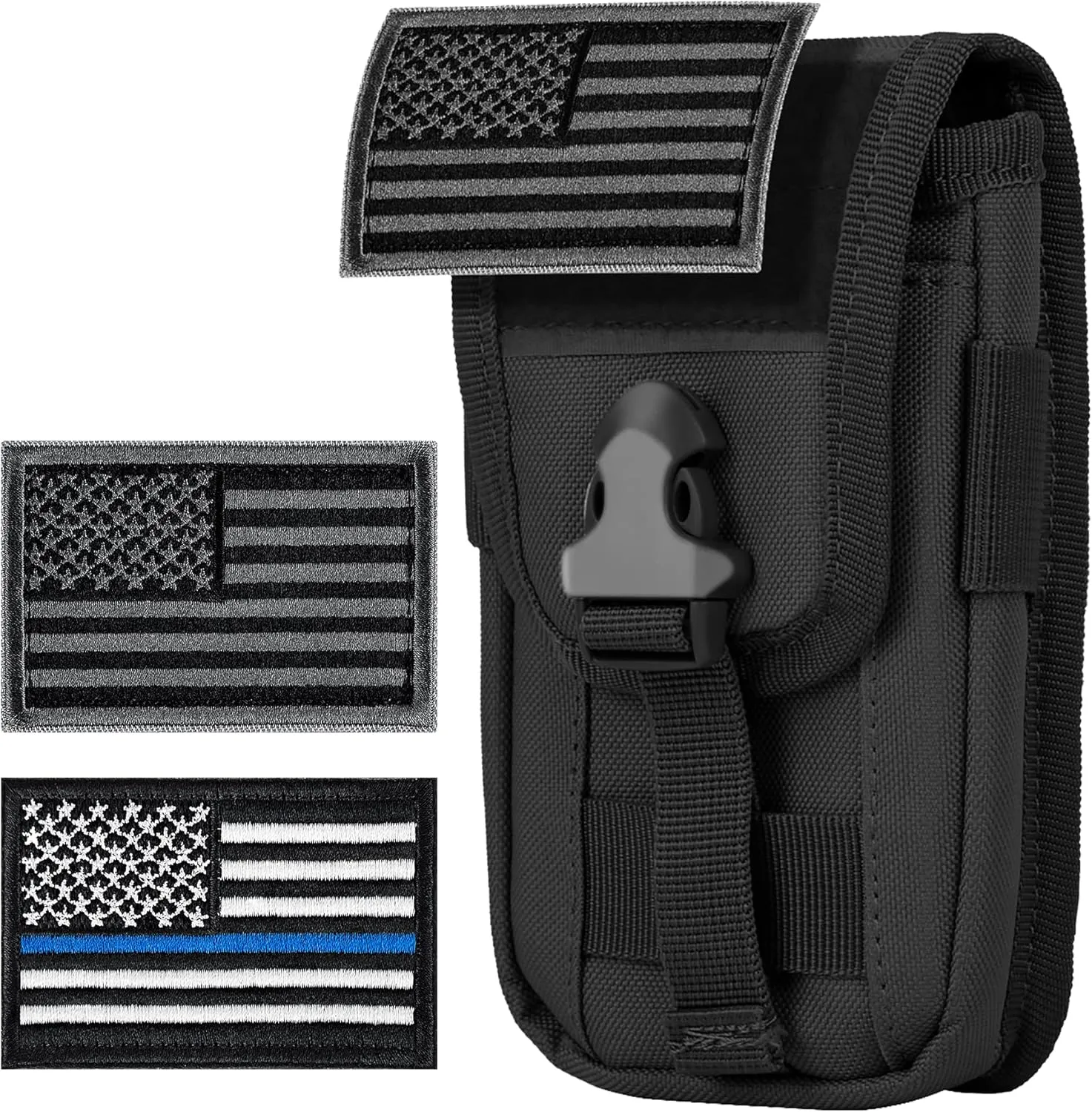 IronSeals Tactical Phone Holster Pouch, Tactical Smartphone Pouch Case Utility EDC Pack Molle Attachment Belt Holder Waist Bag with US Flag Patch for 4.7"-6.9" Phone