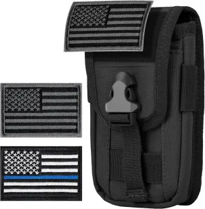 IronSeals Tactical Phone Holster Pouch, Tactical Smartphone Pouch Case Utility EDC Pack Molle Attachment Belt Holder Waist Bag with US Flag Patch for 4.7"-6.9" Phone