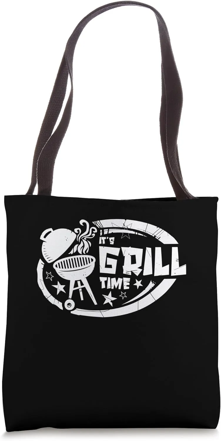 It’s Grill Time BBQ Silhouette Graphic with Smoker Icon Tote Bag