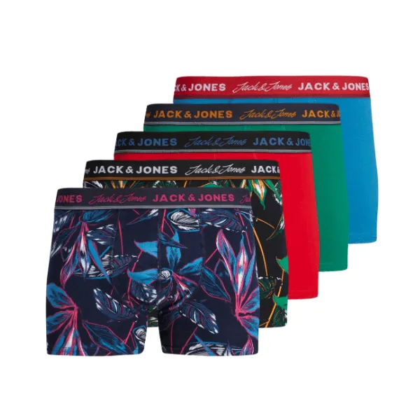 Jack & Jones FLORAL 5 Pack Mens Fabric Trunks Multicoloured