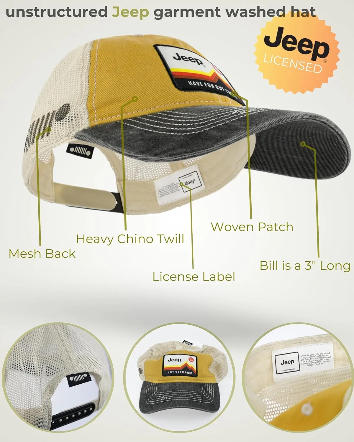Jeep Have Fun Out There Patch Garment Washed Trucker Hat Unstructured