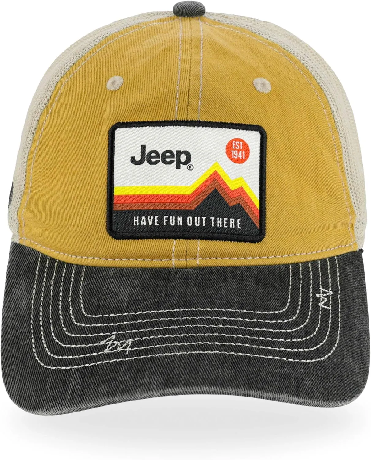 Jeep Have Fun Out There Patch Garment Washed Trucker Hat Unstructured