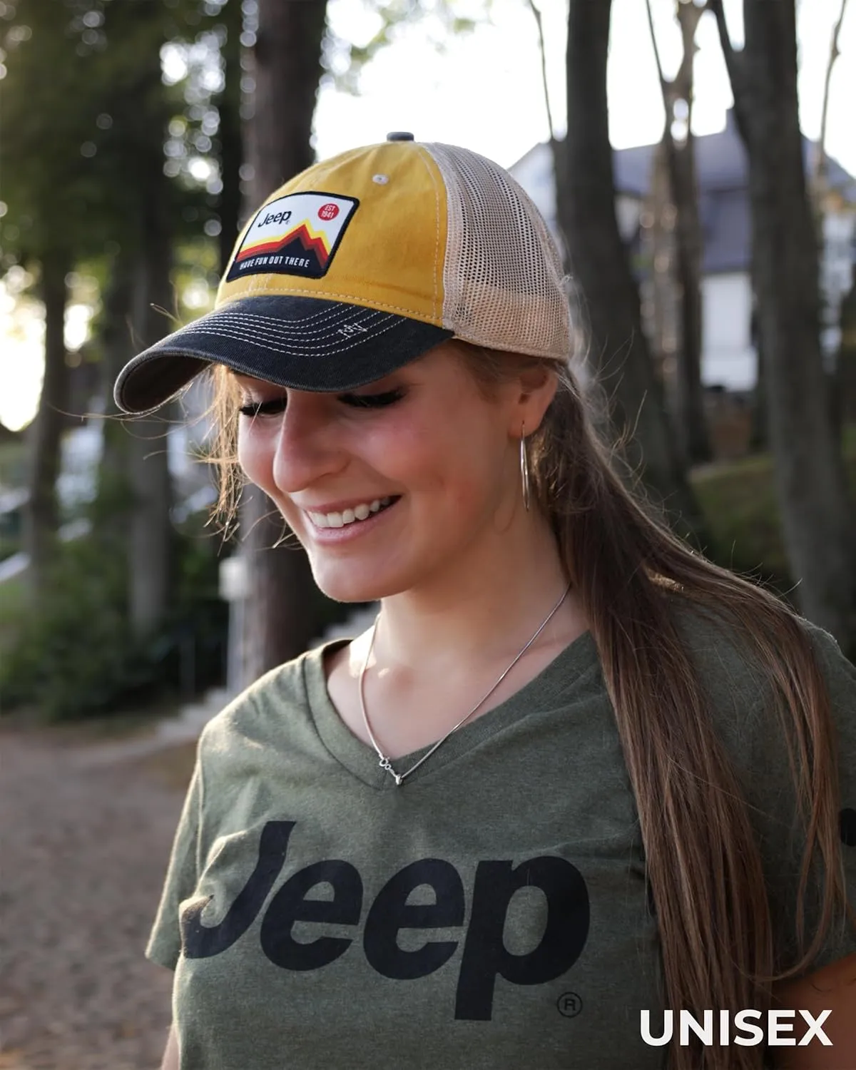 Jeep Have Fun Out There Patch Garment Washed Trucker Hat Unstructured