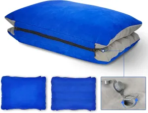 JefDiee Inflatable Camping Lumbar Pillow with Memory Foam and Washable Cover Travel Pillow for Airplanes, Camping (Blue M)