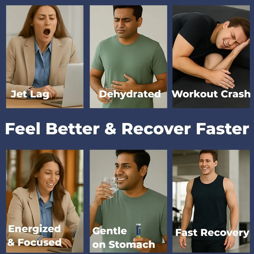 Jet Lag Relief Travel Essential: 30 Hydration Tablets with Electrolytes, Lemon-Lime for Travel, Sports, Party (Pack of 3 x 10)