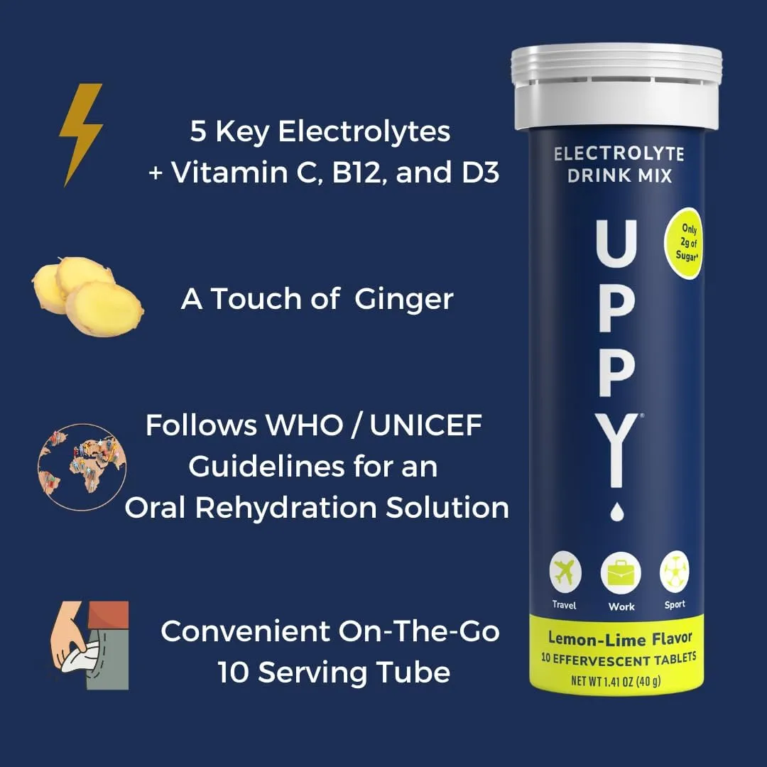 Jet Lag Relief Travel Essential: 30 Hydration Tablets with Electrolytes, Lemon-Lime for Travel, Sports, Party (Pack of 3 x 10)