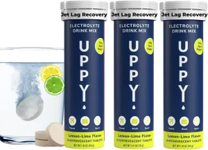 Jet Lag Relief Travel Essential: 30 Hydration Tablets with Electrolytes, Lemon-Lime for Travel, Sports, Party (Pack of 3 x 10)