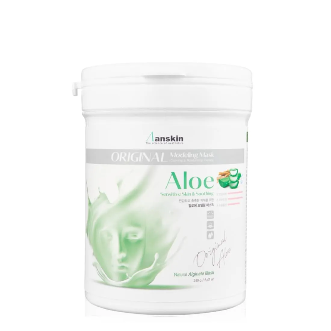 jNE Anskin Original Modeling Mask Powder Pack | Korean Skincare Face Pack for Calming Irritated Skin, Deep Hydration & Pore-Cleansing Care (8.47oz / 240g, Aloe Vera)