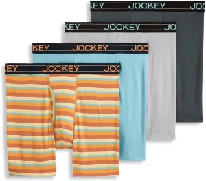 Jockey Men's Underwear Lightweight Cotton Blend 7" Long Leg Boxer Brief - 4 Pack
