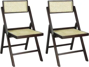 JONATHAN Y FLD1000B-SET2 Theo Mid-Century Vintage Wood Rattan Folding Chair with Adjustable Back Modern, Traditional, Bohemian, Classic, Scandinavian, Minimalist, Dark Brown (Set of 2)