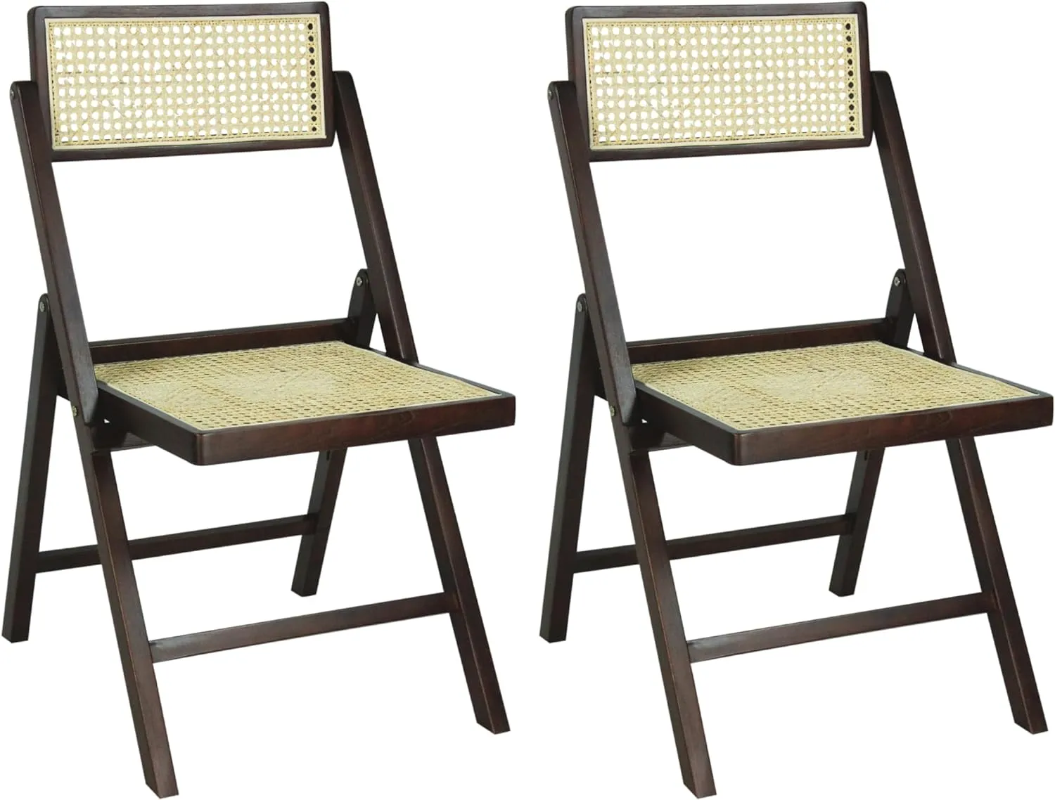 JONATHAN Y FLD1000B-SET2 Theo Mid-Century Vintage Wood Rattan Folding Chair with Adjustable Back Modern, Traditional, Bohemian, Classic, Scandinavian, Minimalist, Dark Brown (Set of 2)