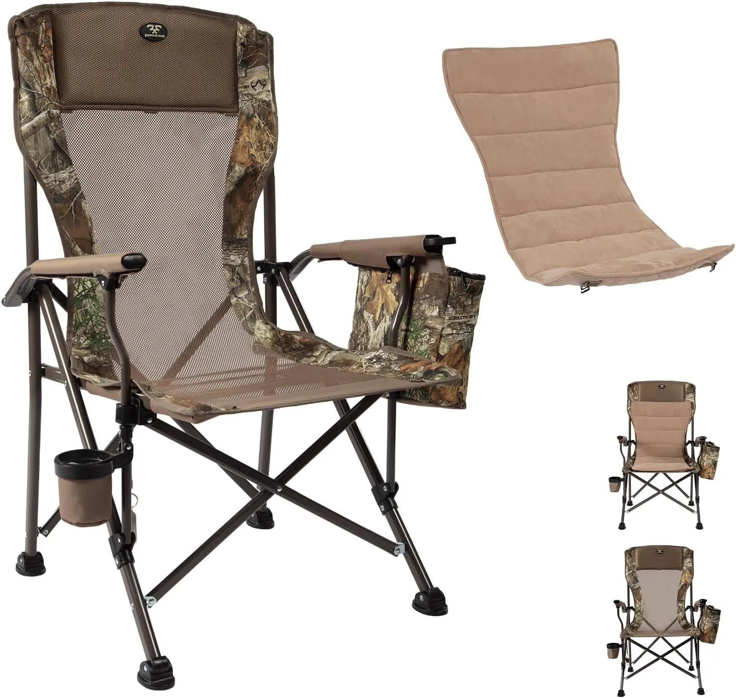Jungleland Camping Chairs for Adults, 350lbs Support Lawn Chairs, Heavy Duty Portable Chair with Cup Holder & Cool Bag, for Travel, RV Trip, Fishing, Hunting (Mesh Back&Cushion)