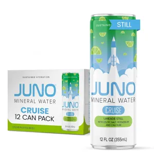 JUNO Cruise Limeade Still Hydration Drink - Organic Monk Fruit, Organic Lime Juice & Essential Electrolytes like Celtic Salt, Potassium, Calcium - Premium Hydrating Beverage, 12 Pack