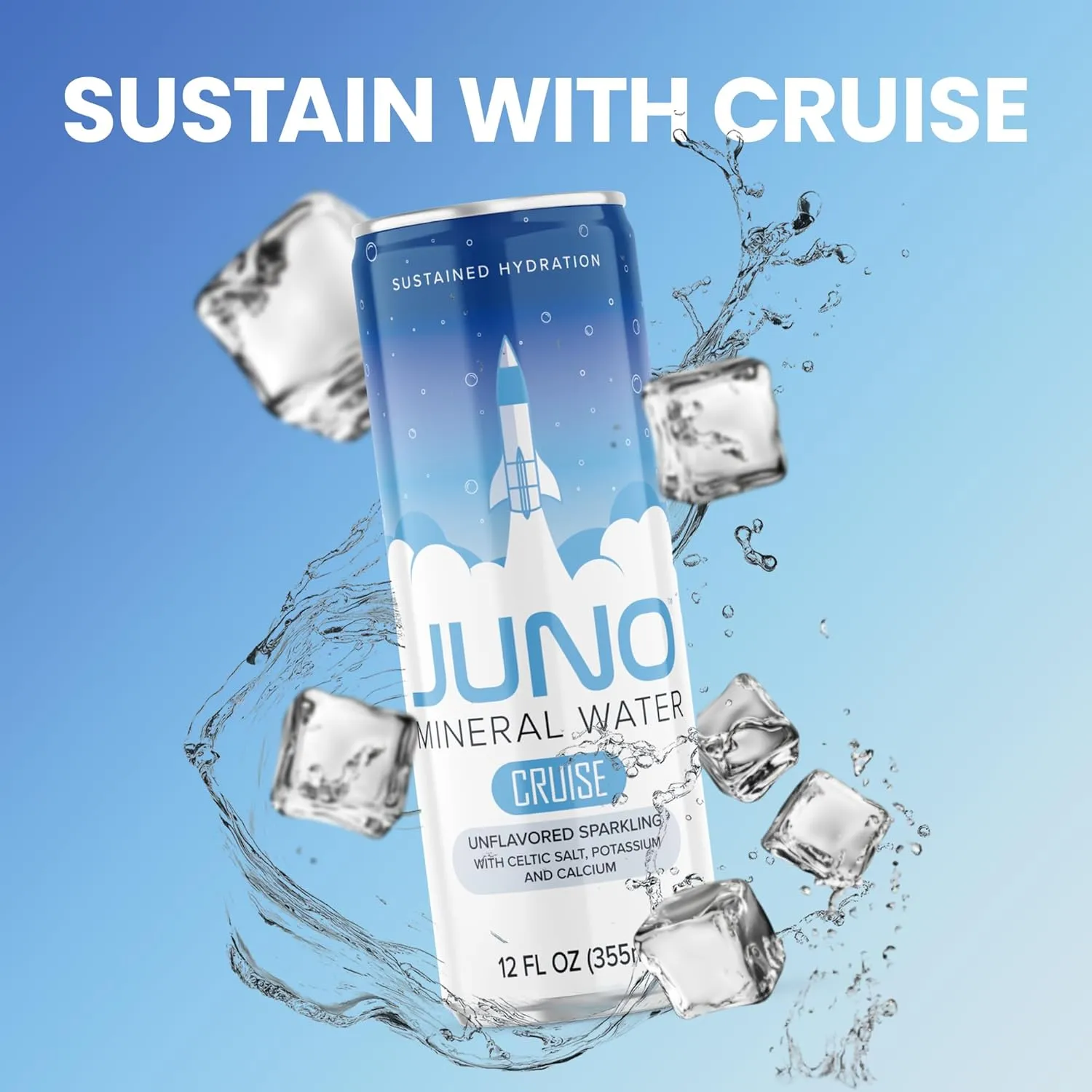 JUNO Cruise Unflavored Sparkling Hydration Drink - Enhanced with Celtic Salt, Potassium & Calcium - Premium Refreshing Beverage, 12 Pack