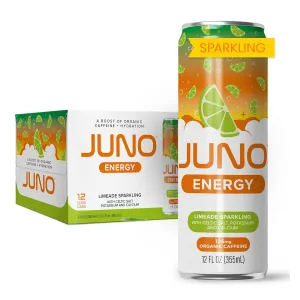JUNO ENERGY Limeade Sparkling Energy Drink - Energizing and Hydrating with 125mg Organic Caffeine from Green Coffee Beans, Organic Monk Fruit, Lime Juice & Electrolytes - Vegan, Gluten Free, 12 Pack Refreshment