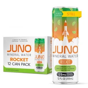 JUNO Rocket Limeade Still Energy Drink - 125mg Organic Caffeine from Green Coffee Beans, Hydrating with Monk Fruit Sweetener, Organic Lime Juice & Electrolytes - Vegan, Gluten Free, 12 Pack Refreshing Beverage