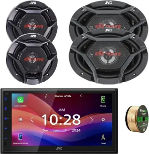JVC KW-M590BT Double DIN 6.8" Capacitive Touchscreen Digital Media Bluetooth USB/AM/FM Radio Receiver, 2X 6.5 300W 2-Way Coaxial Automotive Speakers, 2X 6x9 550W 4-Way Coaxial Speakers W/Wire