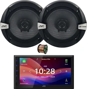 JVC KW-M590BT Double DIN 6.8" Capacitive Touchscreen Digital Media Bluetooth USB/AM/FM Radio Receiver Bundle Combo with One Pair (Qty 2) of 6.5" 300 Watt Max Power 2-Way Coaxial Car Speakers W/Wire