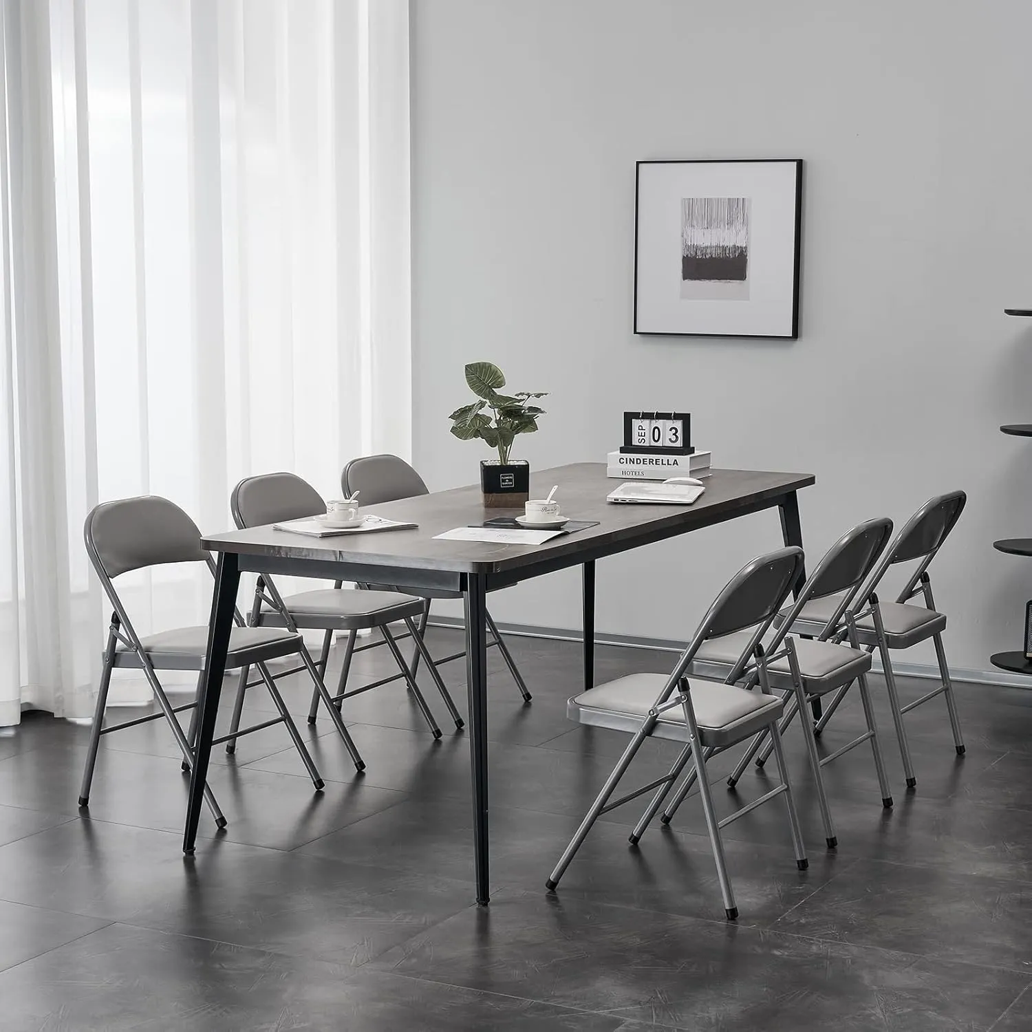 Karl home 6 Pack Grey Folding Chairs with Padded Seats for Outdoor & Indoor, Portable Stackable Commercial Seat with Steel Frame for Events Office Wedding Party, 330lbs Capacity