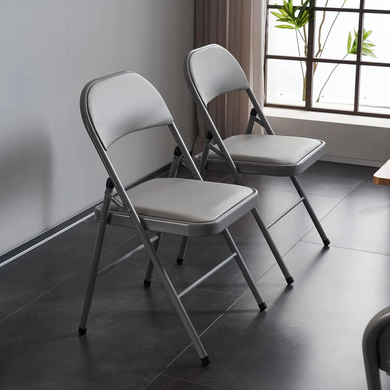 Karl home 6 Pack Grey Folding Chairs with Padded Seats for Outdoor & Indoor, Portable Stackable Commercial Seat with Steel Frame for Events Office Wedding Party, 330lbs Capacity
