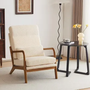 Karl home Mid-Century Modern Accent Chair, Living Room Chairs with Pillow High Back Corduroy Upholstered Lounge Armchair with Solid Wood Frame & Soft Cushion for Bedroom, Reading Room, Beige