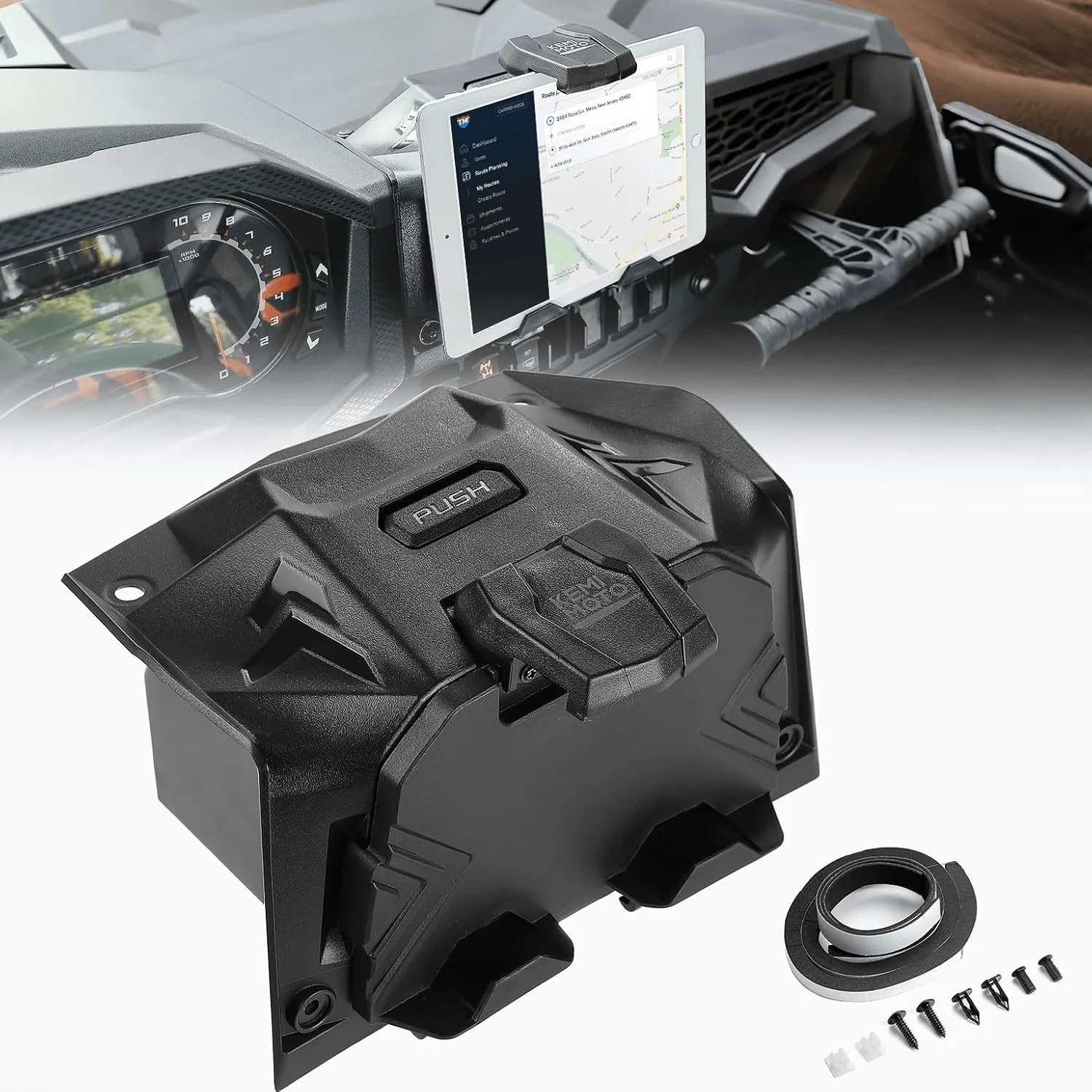 KEMIMOTO Electric Device GPS Mount Storage Box Compatible with 2019-2023 Polaris RZR XP 1000 XP Turbo Accessories RZR Tablet Mount Phone Bracket Extra Space Adjustable Navigation Tablet Holder
