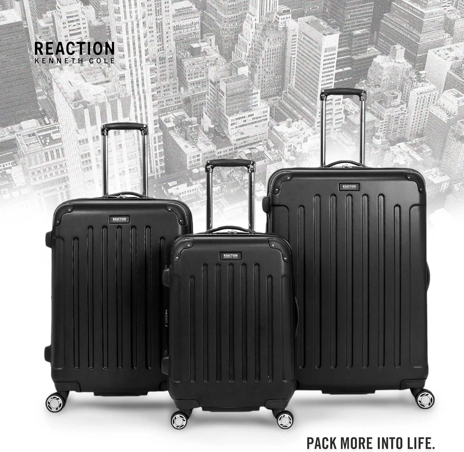 Kenneth Cole REACTION Renegade Luggage Expandable 8-Wheel Spinner Lightweight Hardside Suitcase, Black, 3-Piece Set (20"/24"/28")