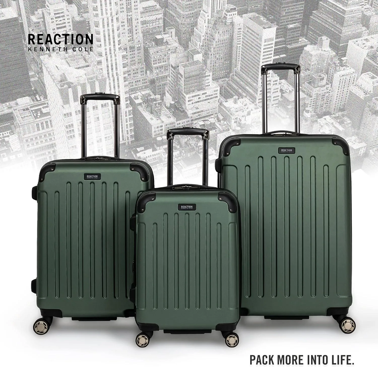 Kenneth Cole REACTION Renegade Luggage Expandable 8-Wheel Spinner Lightweight Hardside Suitcase, Cilantro, 3-Piece Set (20"/24"/28")