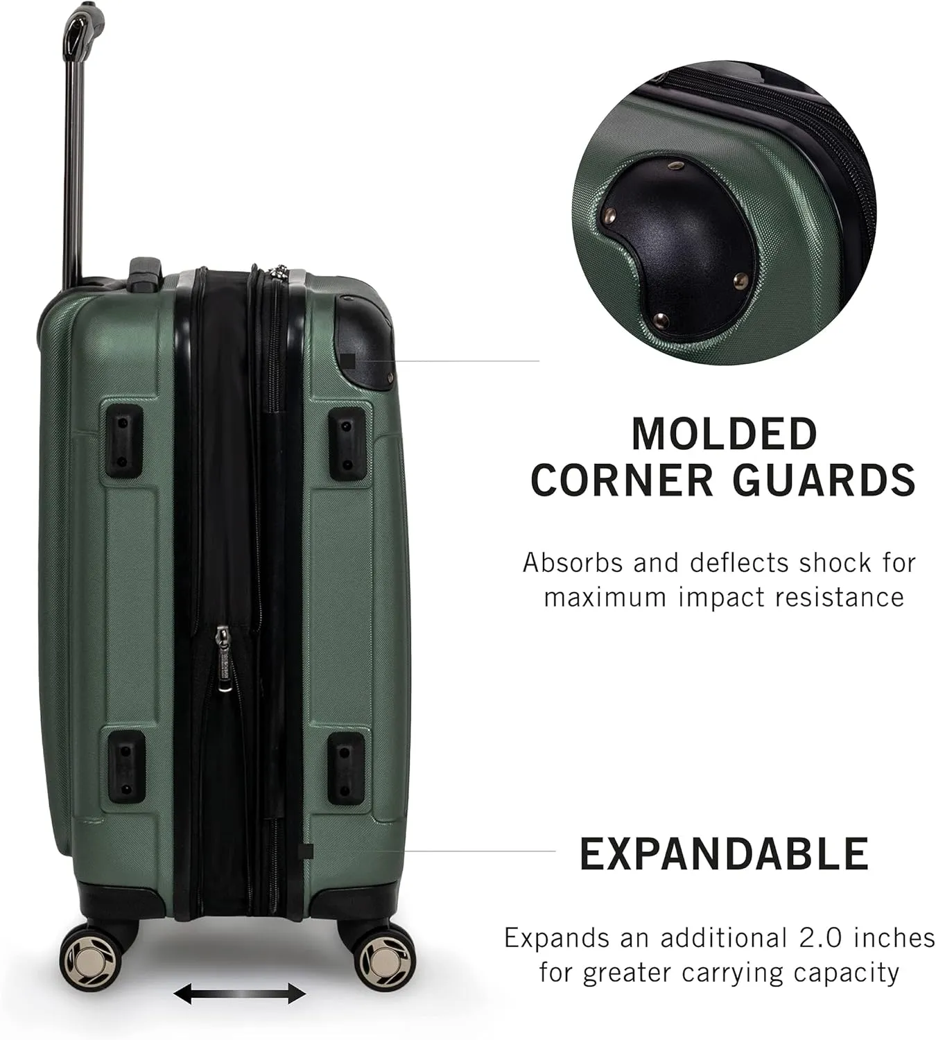 Kenneth Cole REACTION Renegade Luggage Expandable 8-Wheel Spinner Lightweight Hardside Suitcase, Cilantro, 3-Piece Set (20"/24"/28")